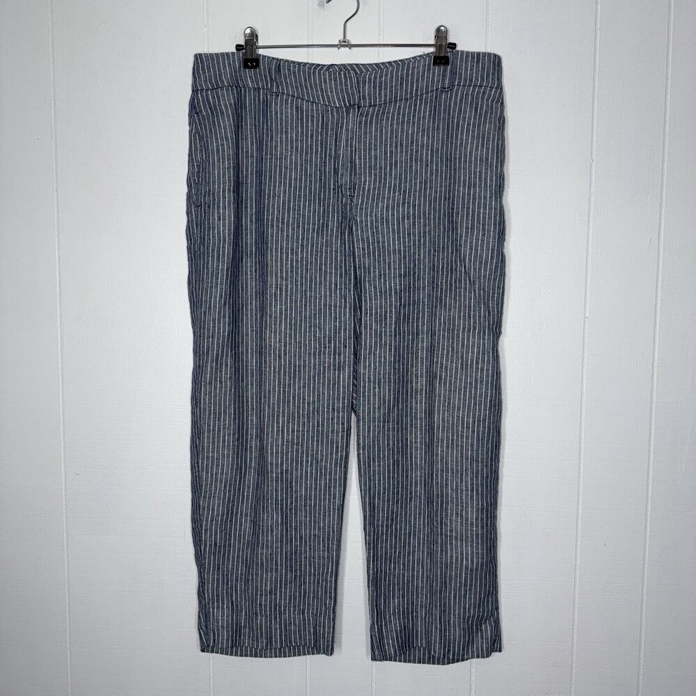 Chico’s Women’s 100% Linen Striped Crop Pants Blue Size 1.5 US 10